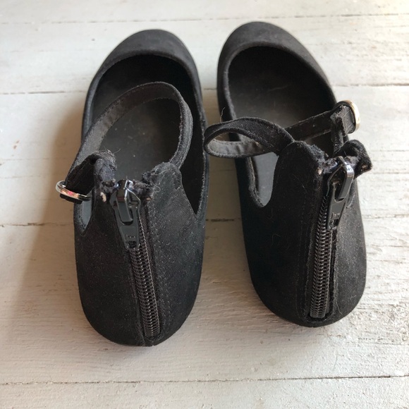 Black Suede Ballet Flats with Ankle Strap - Picture 4 of 5